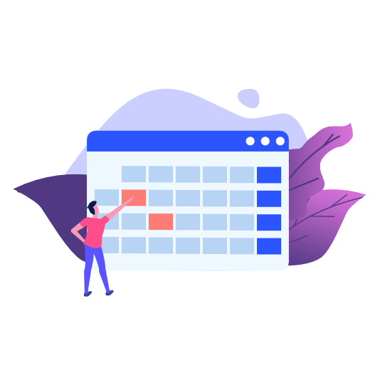 Illustration of a person selecting a time slot on a booking calendar