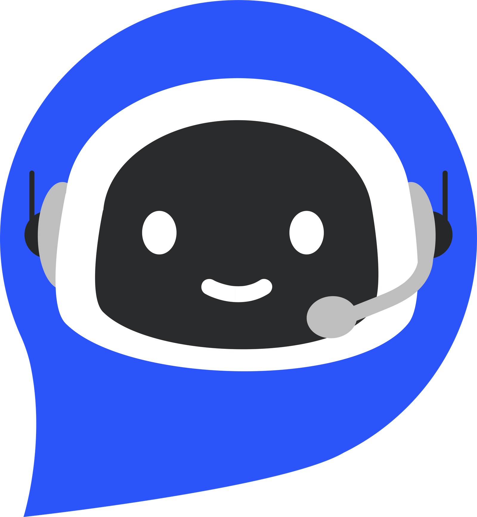 Chat bubble icon containing a robot face wearing a headset